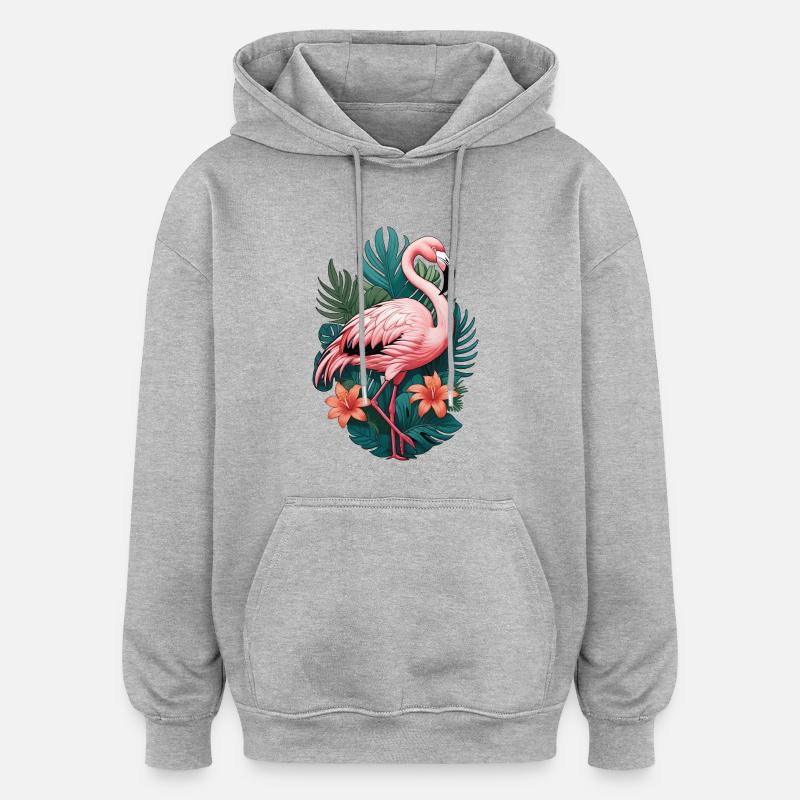 Flamant - Sweat à capuche oversize unisexe - gris chiné