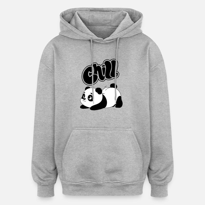 Panda et chill - Sweat à capuche oversize unisexe - gris chiné