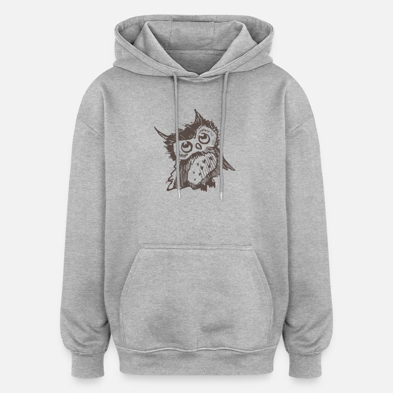 Eule - Oversized Unisex Hoodie - Grau meliert