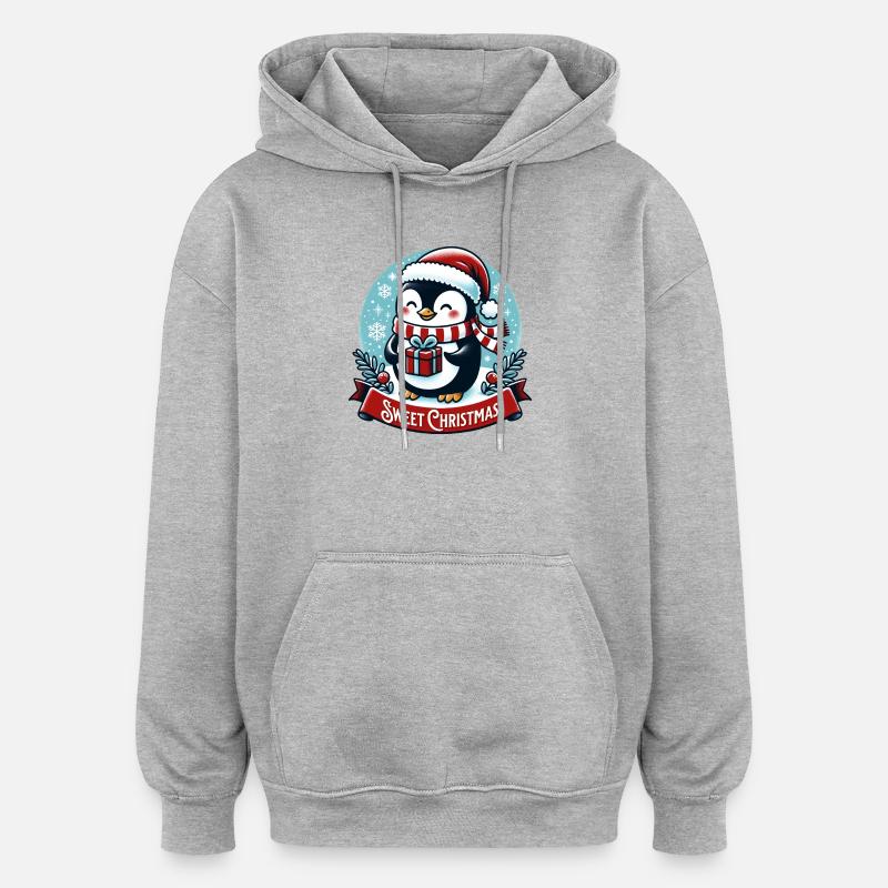 Mignon cadeau de pingouin de Noël - Sweat à capuche oversize unisexe - gris chiné