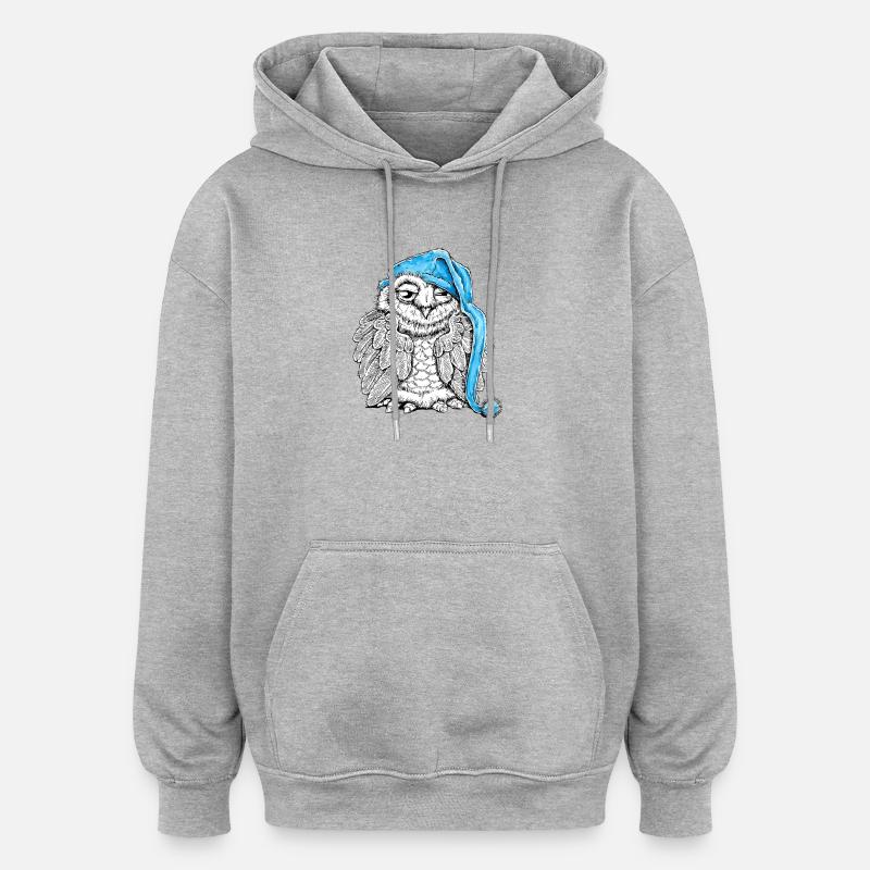Hibou à tête endormie - Sweat à capuche oversize unisexe - gris chiné