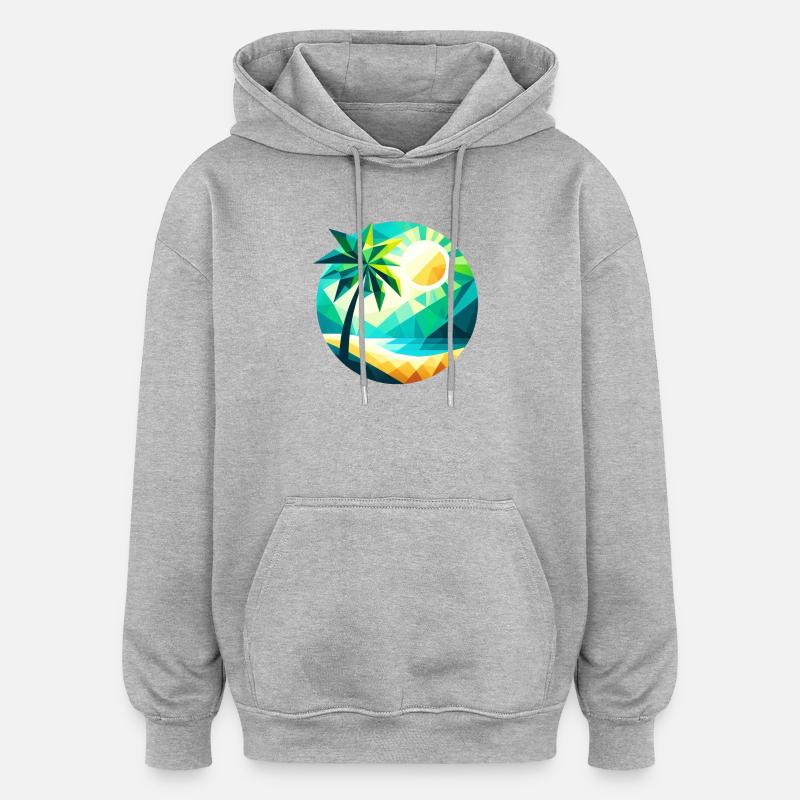 Palme in einer Bucht im Polygon-Stil - Oversized Unisex Hoodie - Grau meliert