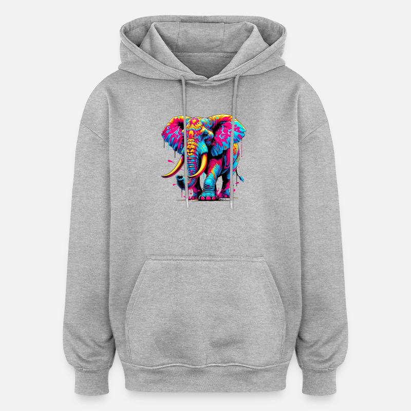Éléphant - Sweat à capuche oversize unisexe - gris chiné
