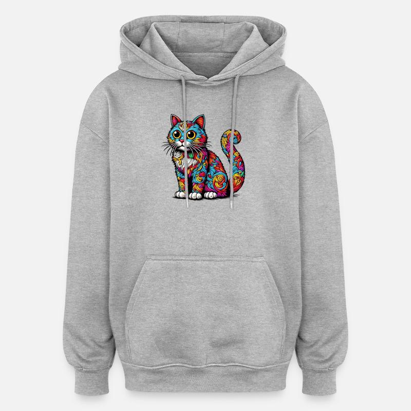 Chat - Sweat à capuche oversize unisexe - gris chiné