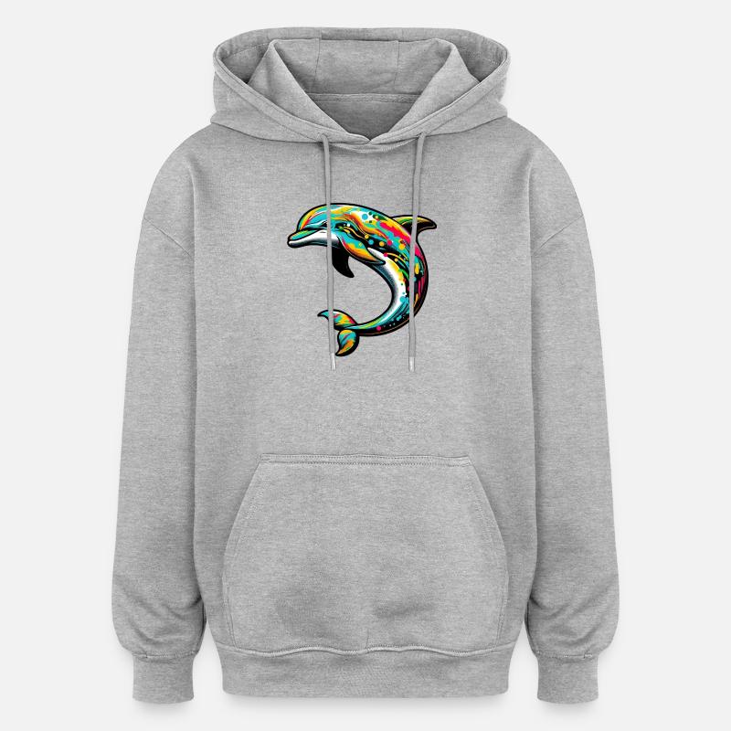 Dauphin - Sweat à capuche oversize unisexe - gris chiné