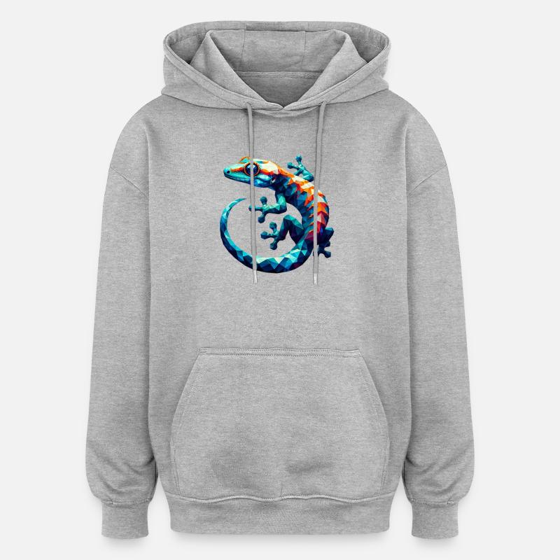 Gecko polygonal - Sweat à capuche oversize unisexe - gris chiné