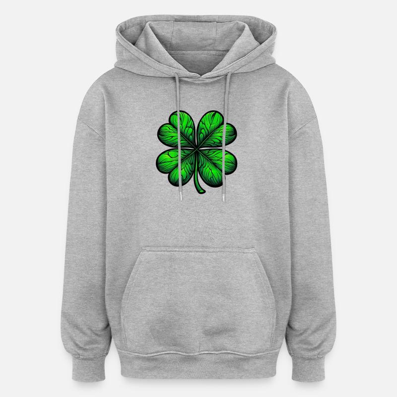 Trèfle à quatre feuilles - Sweat à capuche oversize unisexe - gris chiné