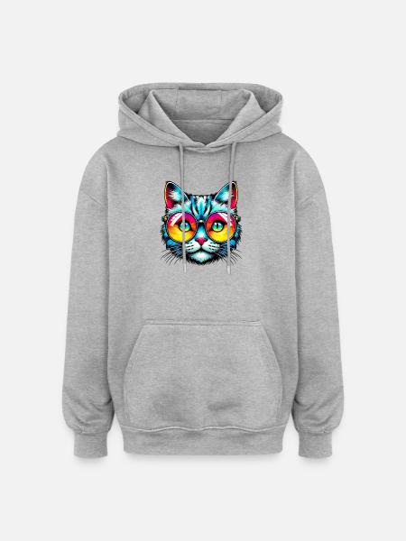 Puss with sunglasses - Oversized Unisex Hoodie - heather grey