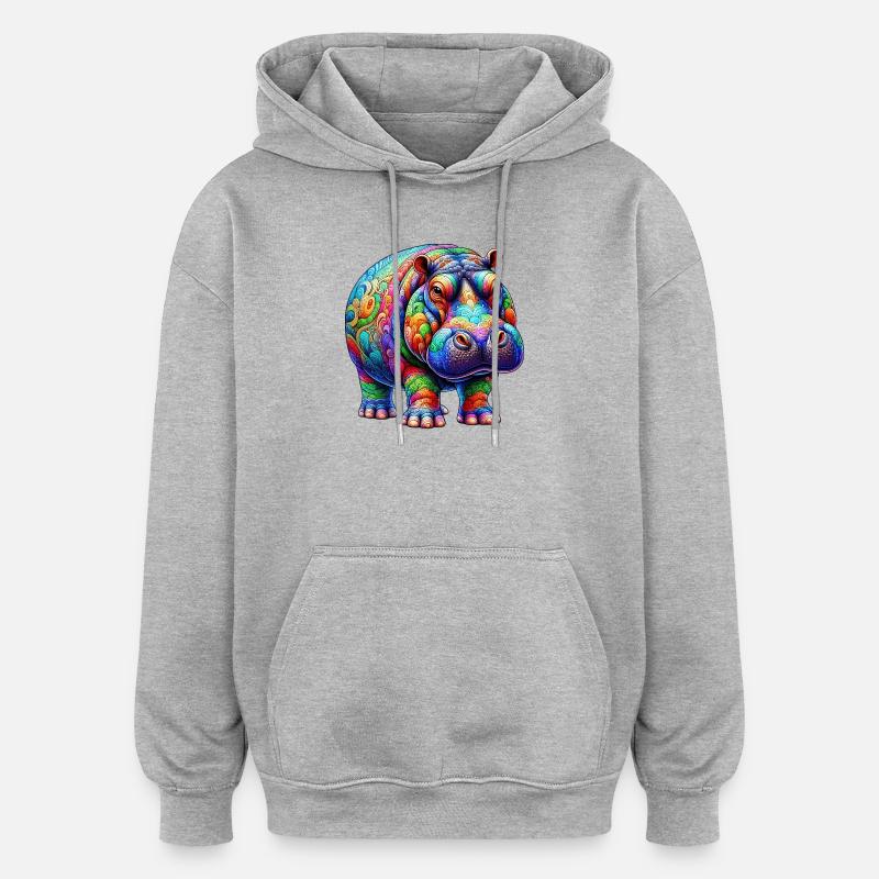 Hippopotame - Sweat à capuche oversize unisexe - gris chiné