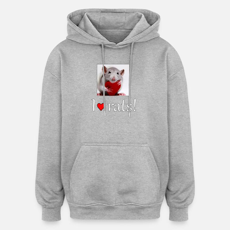 Szczur z sercem - Bluza z kapturem oversize typu unisex - szary melanż