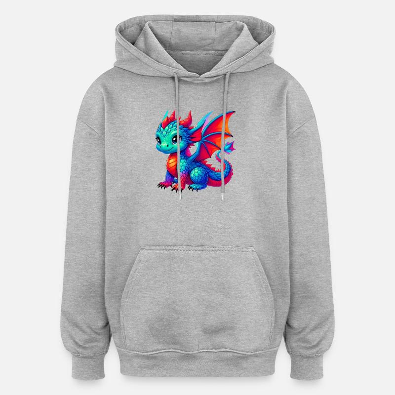 Drache - Oversized Unisex Hoodie - Grau meliert