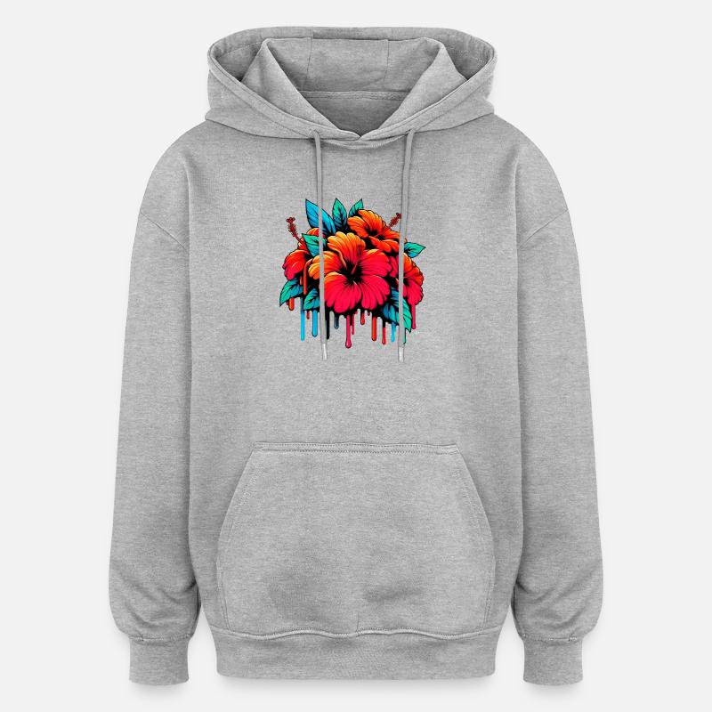 Fleurs d’hibiscus - Sweat à capuche oversize unisexe - gris chiné