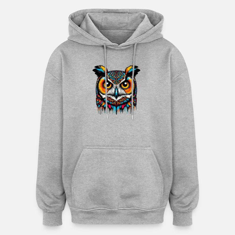 Eule - Oversized Unisex Hoodie - Grau meliert
