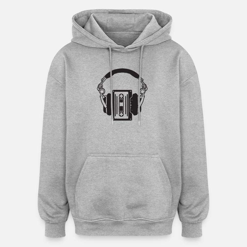 Casque rétro avec cassettes boho - Sweat à capuche oversize unisexe - gris chiné