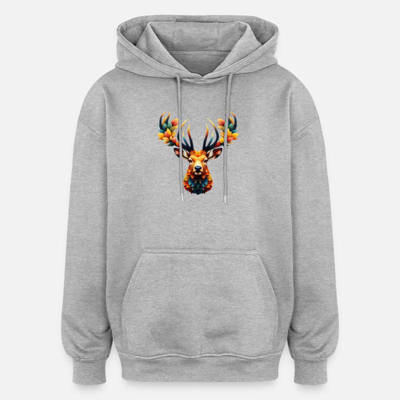 Cerf - Sweat à capuche oversize unisexe - gris chiné