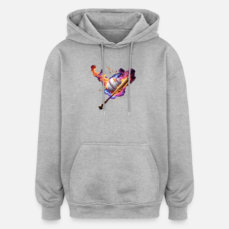 Le baseball en feu. - Sweat à capuche oversize unisexe - gris chiné