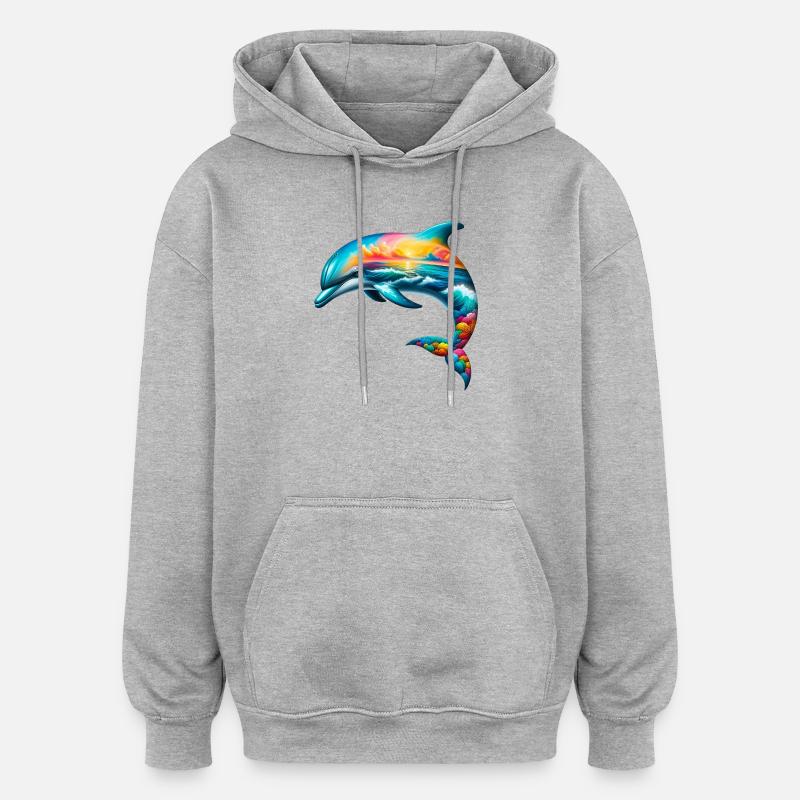 Dauphin - Sweat à capuche oversize unisexe - gris chiné