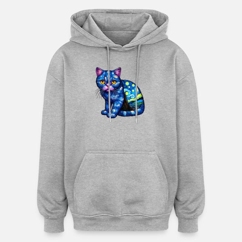 Chat - Sweat à capuche oversize unisexe - gris chiné