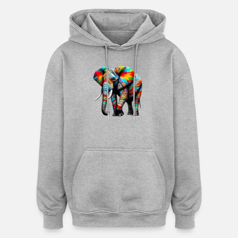 Elefant - Oversized Unisex Hoodie - Grau meliert