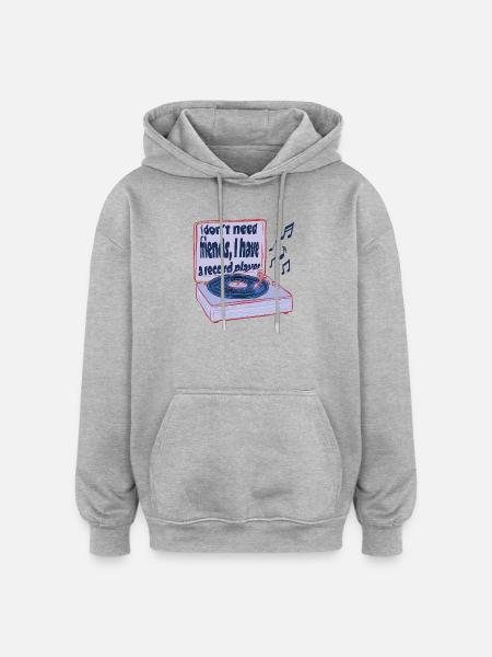 Draaitafels in plaats van vrienden – muziek is genoeg - Oversized uniseks hoodie - grijs gemêleerd