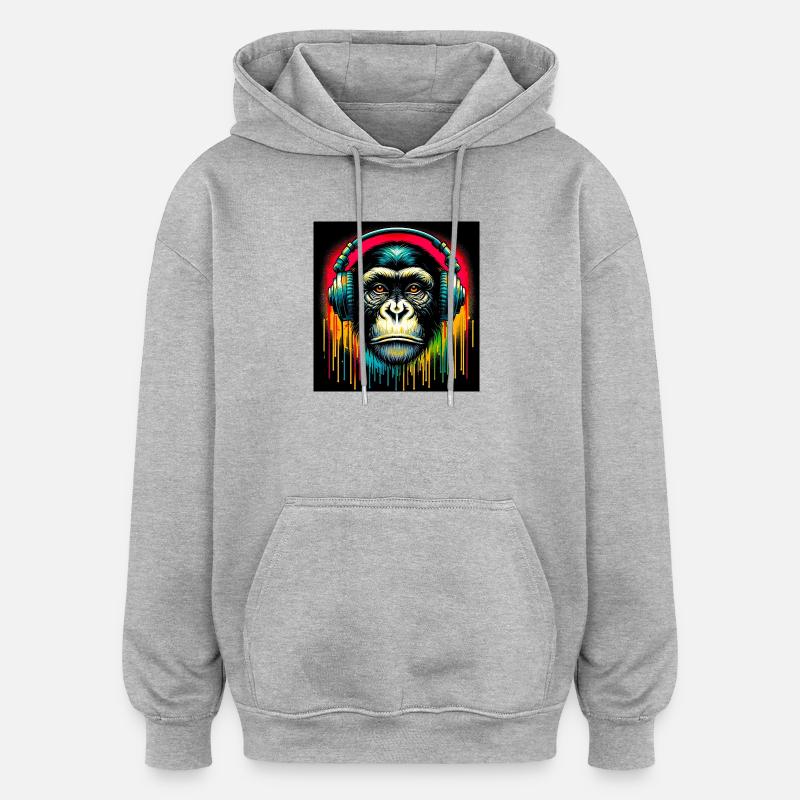 Singe chimpanzé - Sweat à capuche oversize unisexe - gris chiné