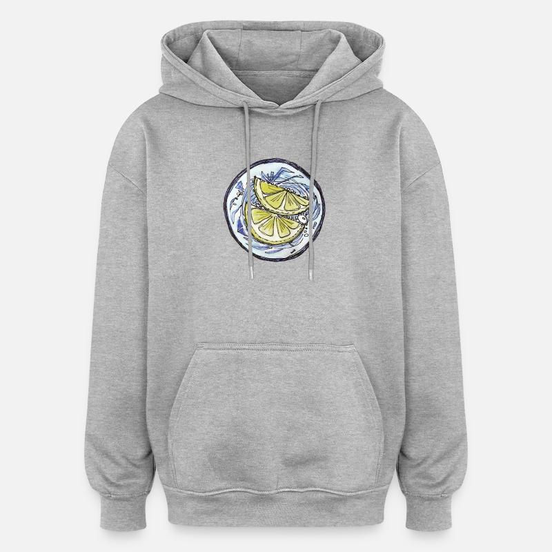 Dessin à la main du citron - Sweat à capuche oversize unisexe - gris chiné