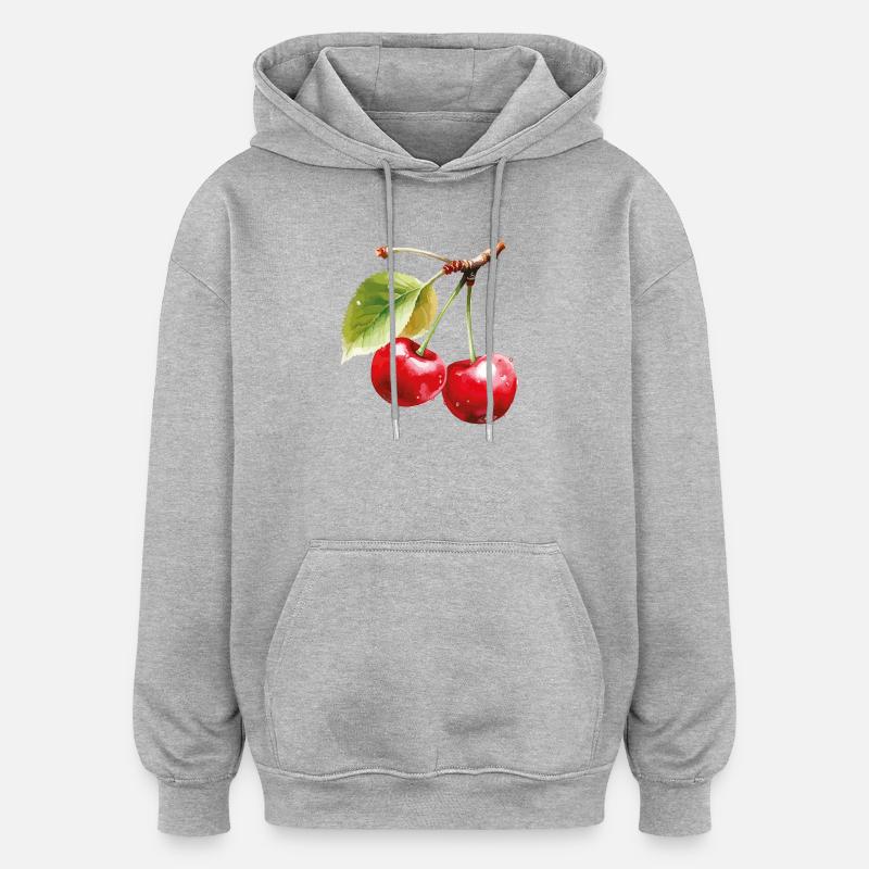 Cerises sur feuilles - Sweat à capuche oversize unisexe - gris chiné