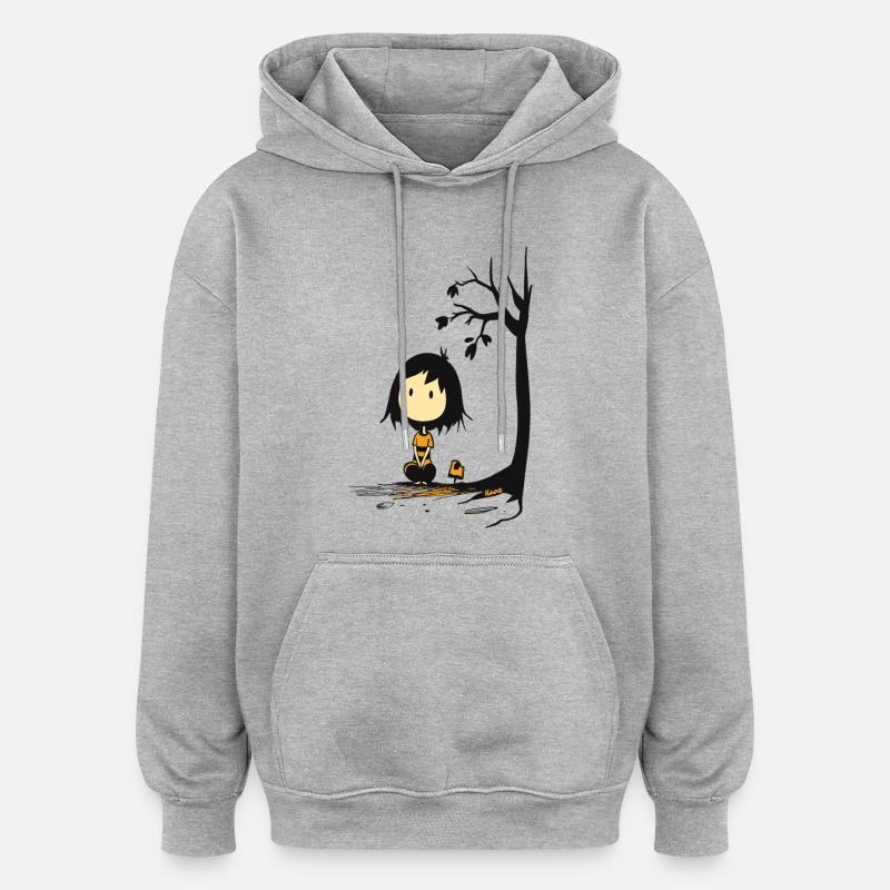 Wunderliches Mädchen unter sternenlosem Baum - Oversized Unisex Hoodie - Grau meliert