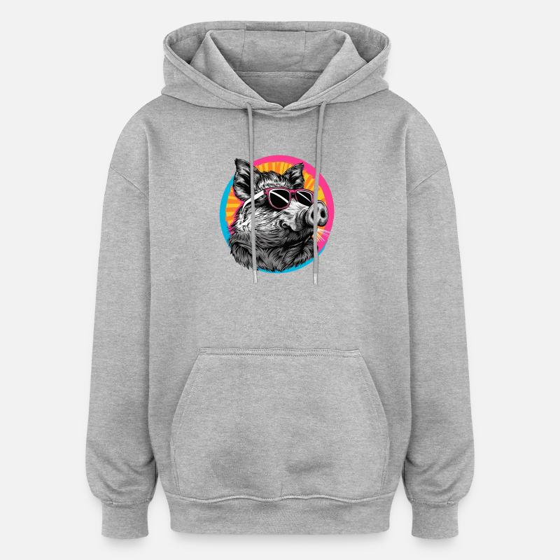 Sanglier cool avec lunettes de soleil - Sweat à capuche oversize unisexe - gris chiné