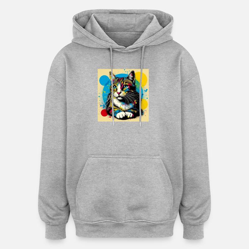chat - Sweat à capuche oversize unisexe - gris chiné
