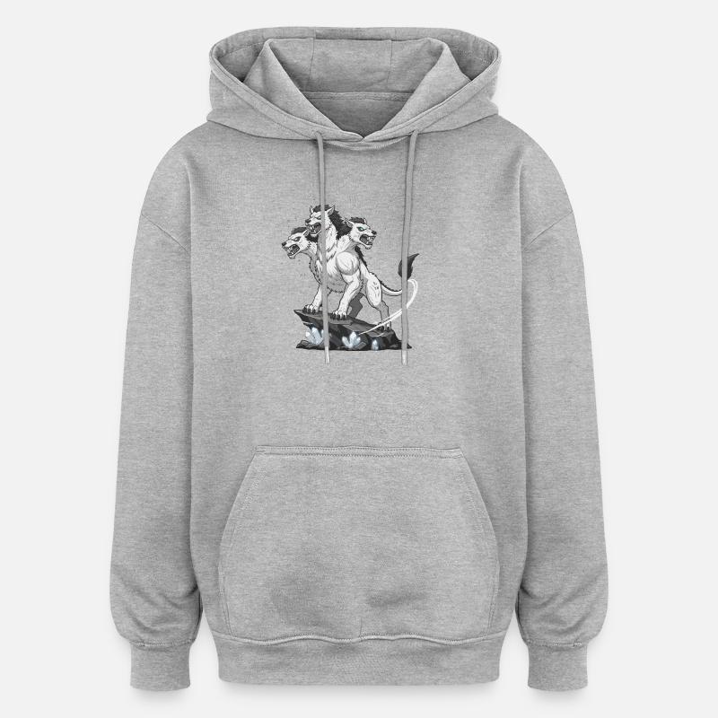 Loup monstre à trois têtes - Sweat à capuche oversize unisexe - gris chiné