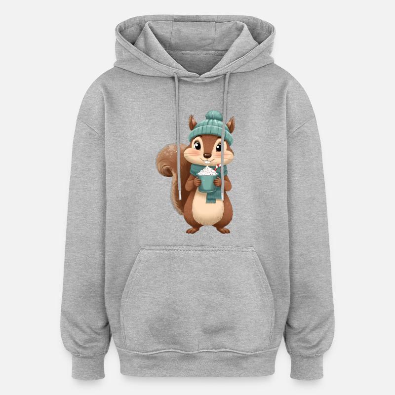 Winter squirrel with hot drink - Oversized Unisex Hoodie - heather grey