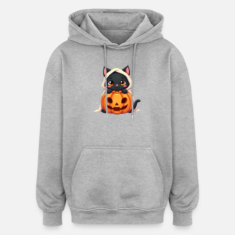 Chat d’Halloween avec citrouille d’Halloween - Sweat à capuche oversize unisexe - gris chiné