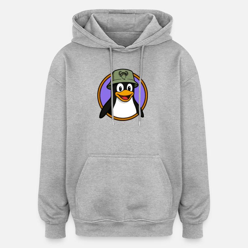 Tux Linux + GNU Hat - Sweat à capuche oversize unisexe - gris chiné