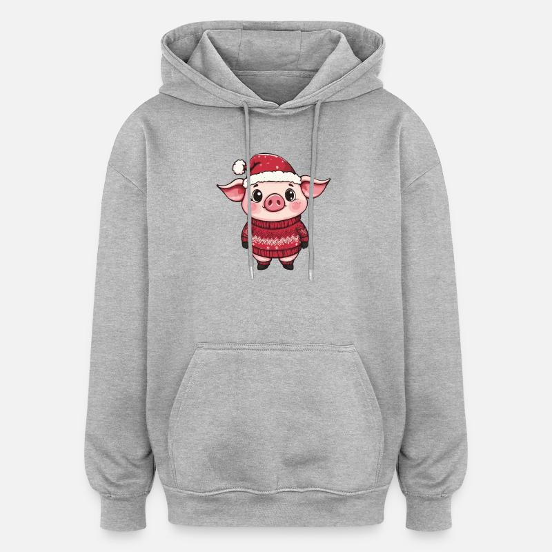 Noël cochon - Sweat à capuche oversize unisexe - gris chiné