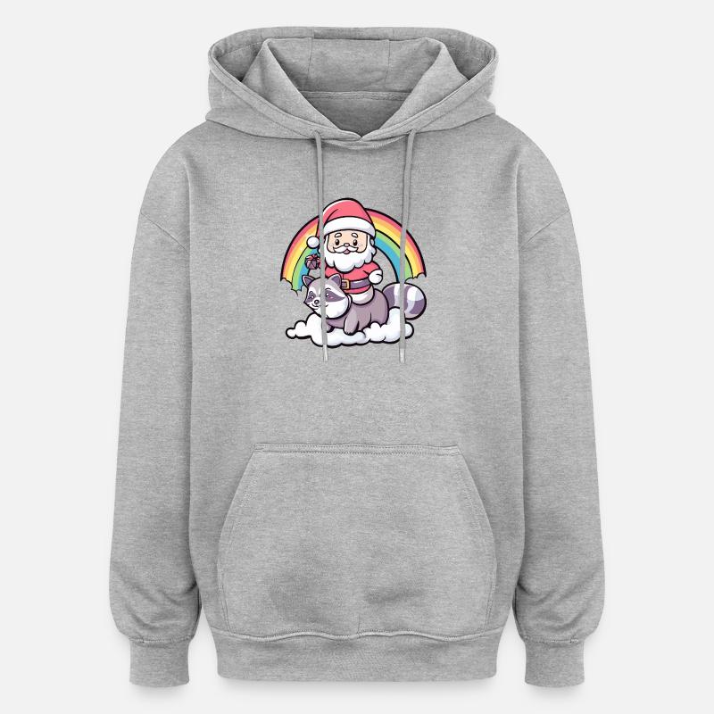 Raton laveur Père Noël Noël - Sweat à capuche oversize unisexe - gris chiné