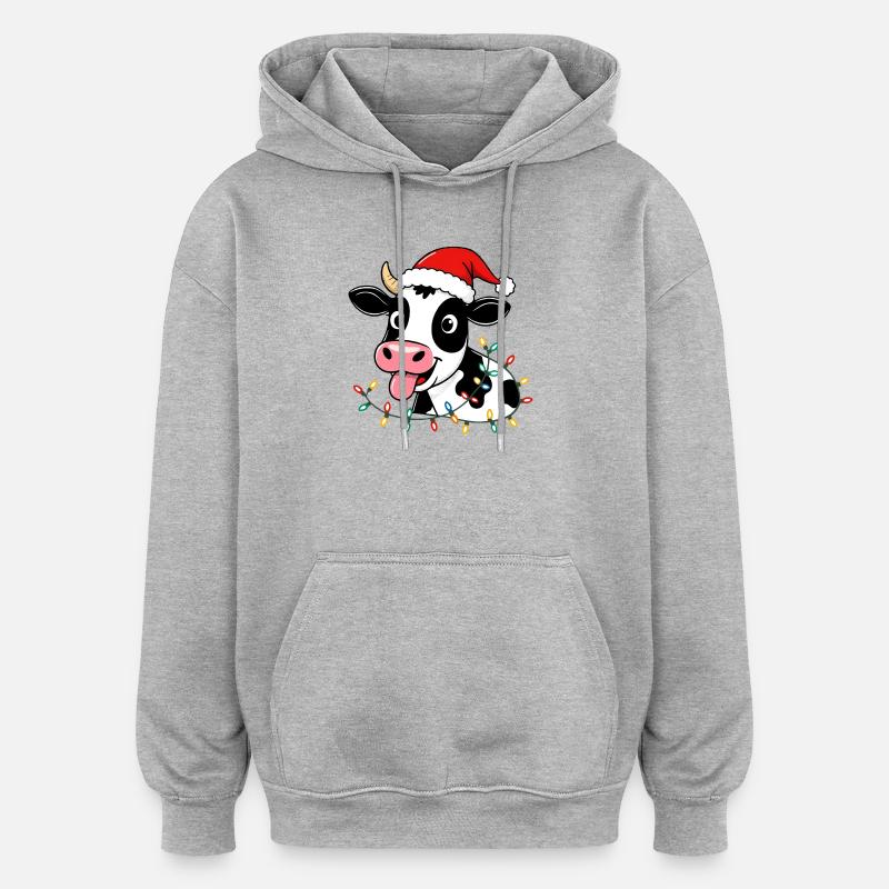 Vache Noël Drôle Mignon Fermier Ferme - Sweat à capuche oversize unisexe - gris chiné
