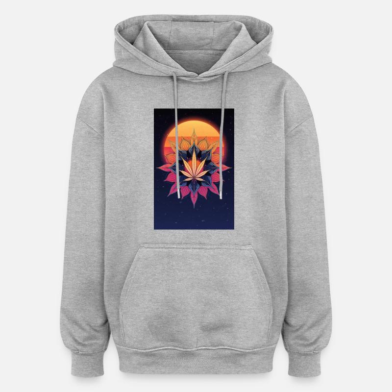 Feuille de cannabis Sun Mandala - Sweat à capuche oversize unisexe - gris chiné
