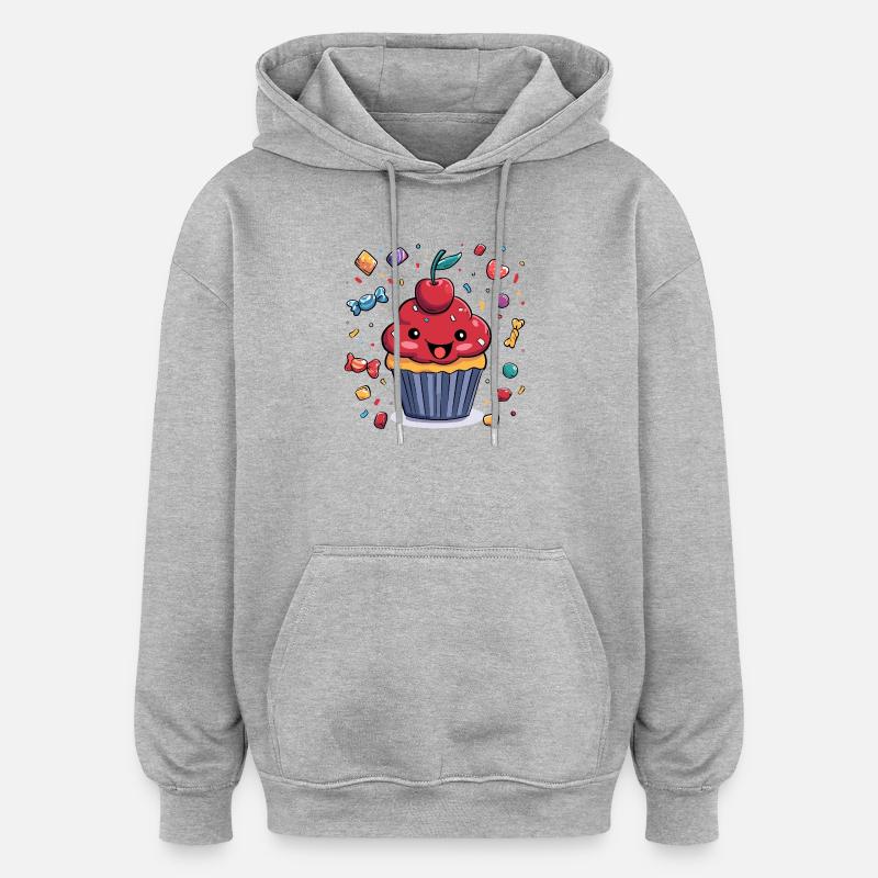 Cupcake kawaï avec confettis - Sweat à capuche oversize unisexe - gris chiné