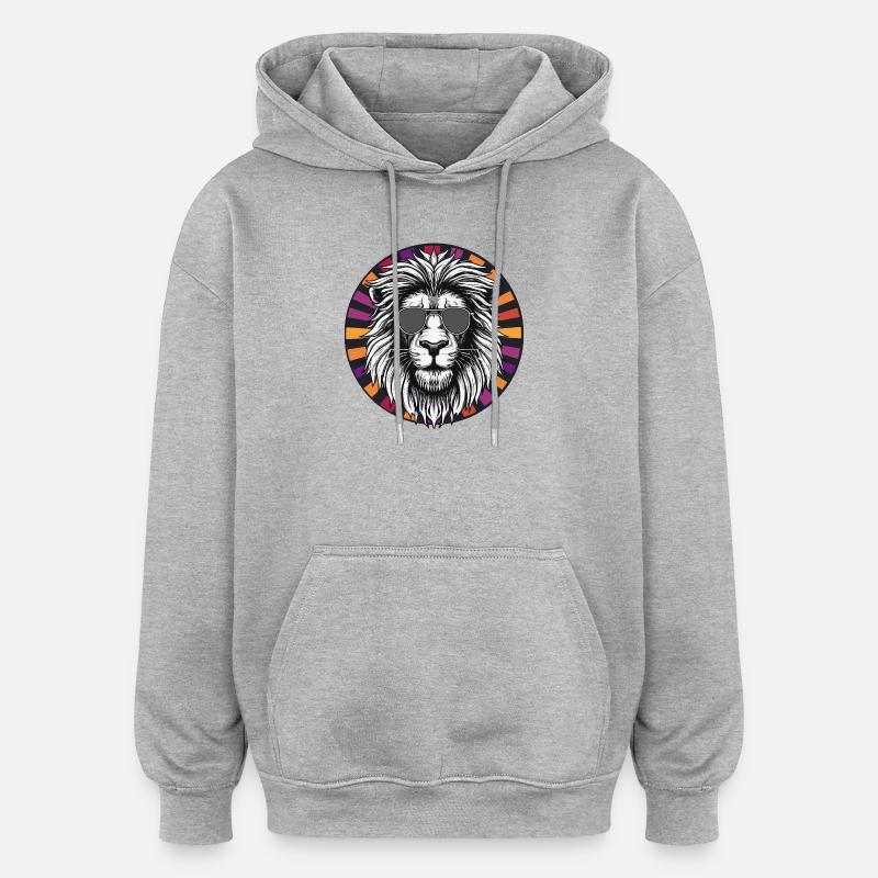 Lion avec lunettes de soleil - Sweat à capuche oversize unisexe - gris chiné
