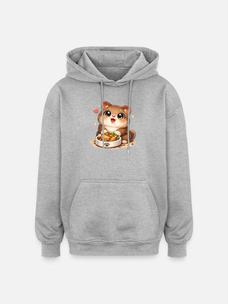Cuddly kitten with food bowl - Oversized Unisex Hoodie - heather grey