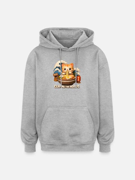 kawaii cats ramen - Oversized Unisex Hoodie - heather grey
