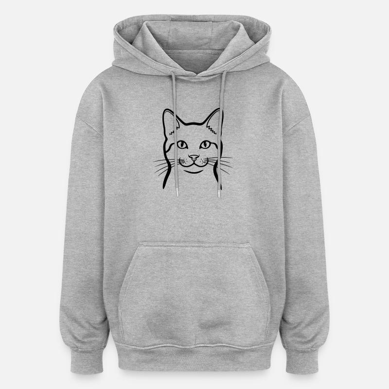 Gribouillis de Chat Minimum Animaux - Sweat à capuche oversize unisexe - gris chiné