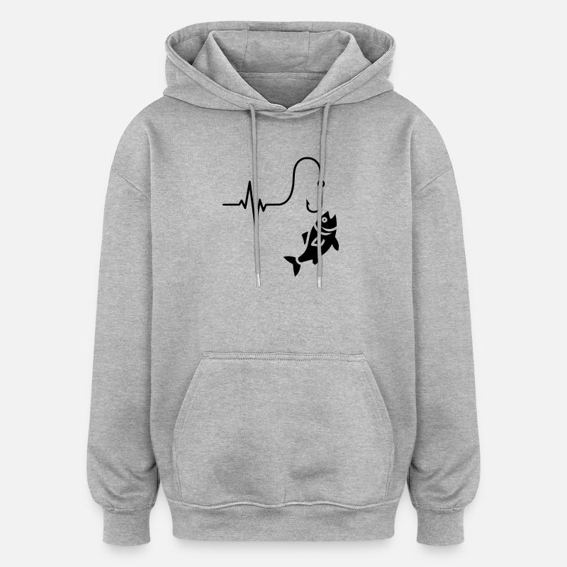 Silhouette de poisson pulsé ECG - Sweat à capuche oversize unisexe - gris chiné