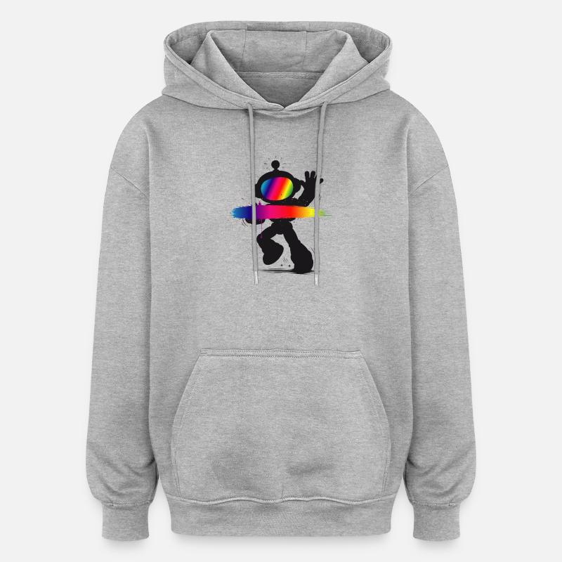 Robot Silhouette Rainbow Splash Design - Sweat à capuche oversize unisexe - gris chiné