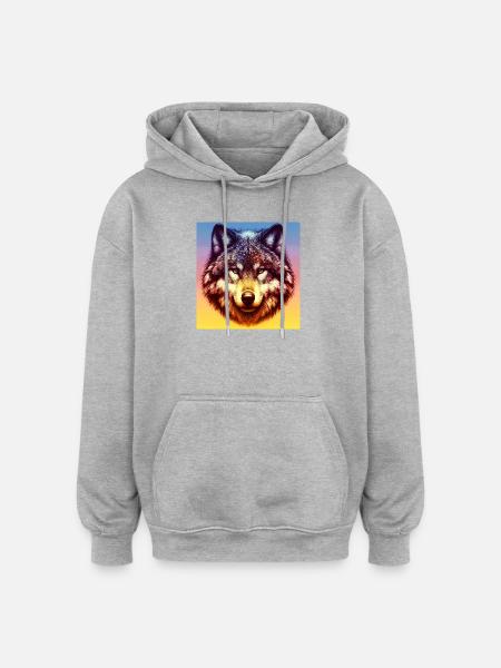 Wolf - Oversized Unisex Hoodie - heather grey
