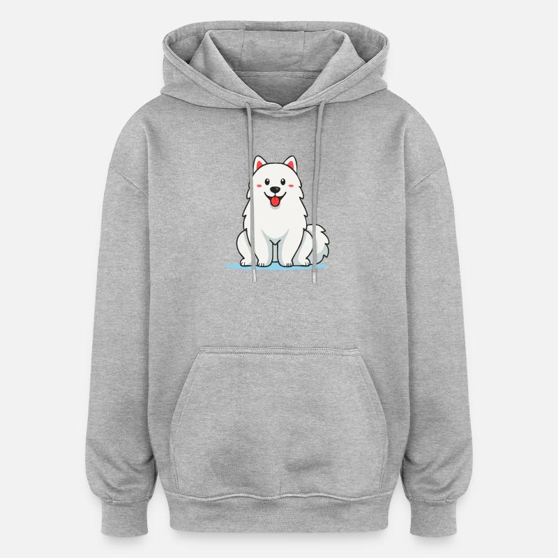 Wuschelig-weißer Samojede-Hund (Comic) - Oversized Unisex Hoodie - Grau meliert