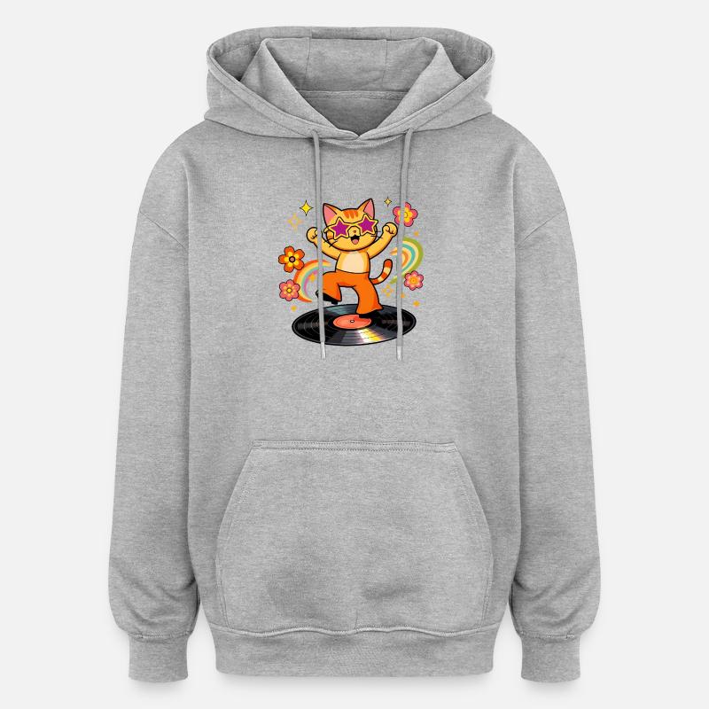 Disco-Katze auf farbigem Vinyl - Oversized Unisex Hoodie - Grau meliert