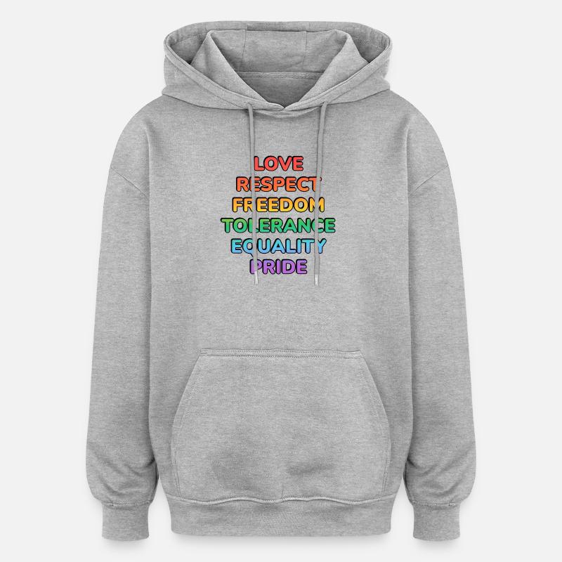Pride Values Rainbow Text - Oversized Unisex Hoodie - heather grey