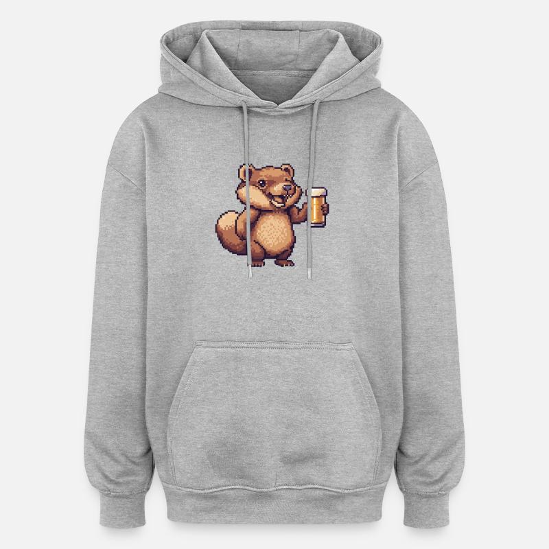 Bière Beaver Pixel - Sweat à capuche oversize unisexe - gris chiné